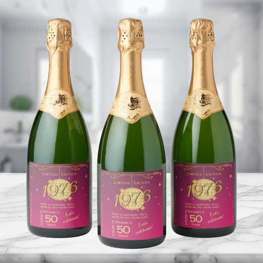 1976年生まれ 50歳の誕生日パーティー ピンクビール ラベル