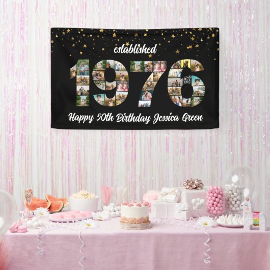 1976年設立 50歳の誕生日フォトコラージュ 横断幕 (パーティー)