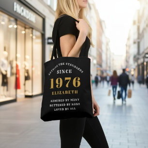 1976年50歳の誕生日 ブラックゴールド 女性用 オーダーメイド トートバッグ