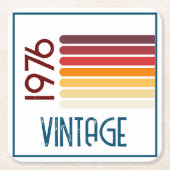 1976年 レトロ ストライプ サン 50歳の誕生日 スクエアペーパーコースター (正面)