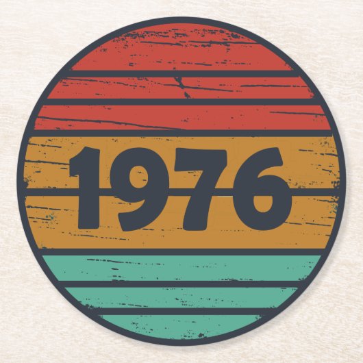 1976生まれ年のヴィンテージ誕生日ギフト ラウンドペーパーコースター (正面)