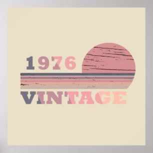 1976生まれ年のヴィンテージ誕生日ピンクと紫 ポスター