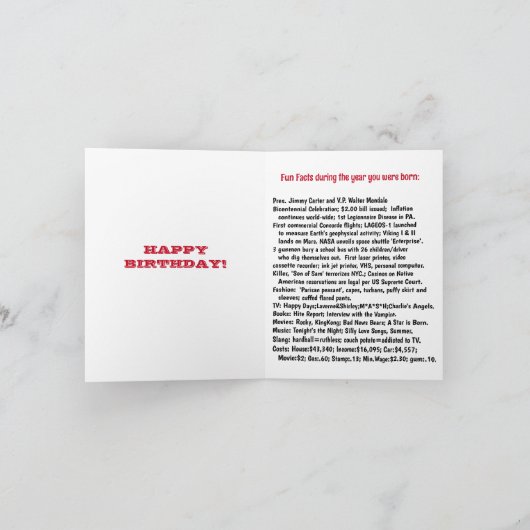 1976生まれ年の誕生日おもしろいファクトカード カード (内部)