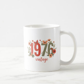 1976 ビンテージ レトロ フラワー ちょうちょ 誕生日ギフト コーヒーマグカップ