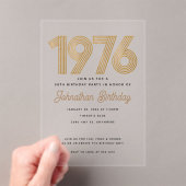 1976 ブラックとフェイクゴールドの50歳の誕生日招待状  アクリル招待状 (インサイチュ (ポータブル))