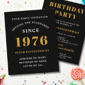 1976 Budget 50th Birthday Invitation Black Gold チラシ