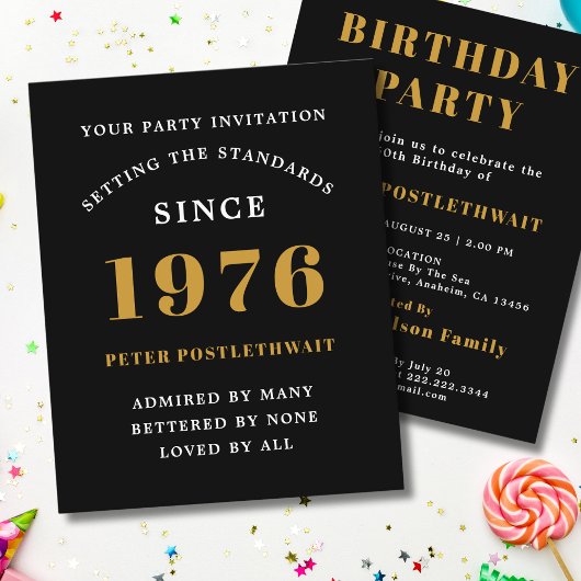 1976 Budget 50th Birthday Invitation Black Gold チラシ