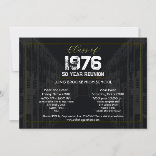 1976 Class Reunion Elegant Black - 50 Year Reunion 招待状 (正面)