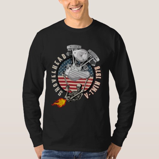 1976 HD Shovelhead VTwin Flame Farting Motorcycle  Tシャツ (正面)
