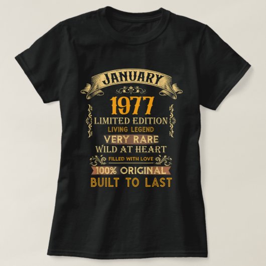 1977年オールドギフトヴィンテージ1977年1月46誕生 Tシャツ (デザイン正面)