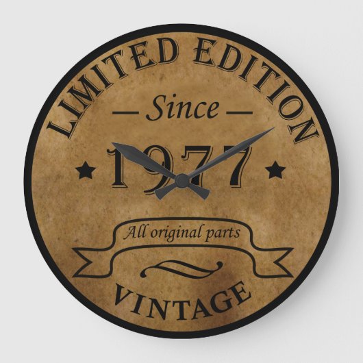 1977生まれ年のヴィンテージ誕生日 ラージ壁時計 (正面)