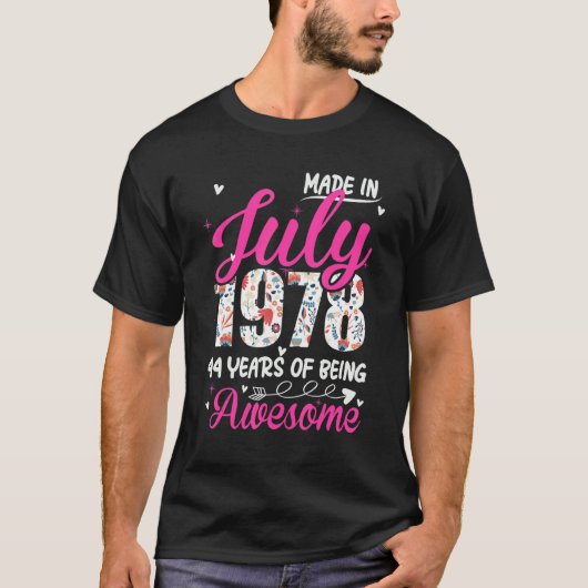 1978年7素晴らし月以来44誕生日フローラ Tシャツ (正面)