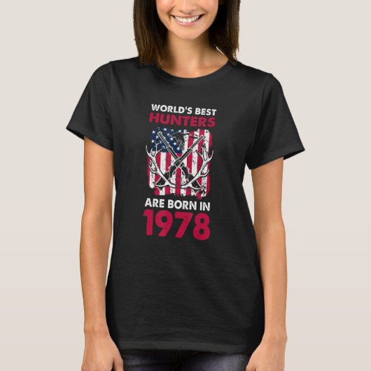 1978最高の年にハンター生まれズの鹿の狩りアメリカンFl Tシャツ (正面)