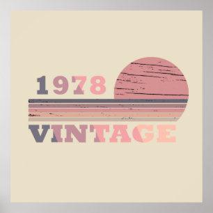1978生まれ年のヴィンテージ誕生日ピンクと紫 ポスター