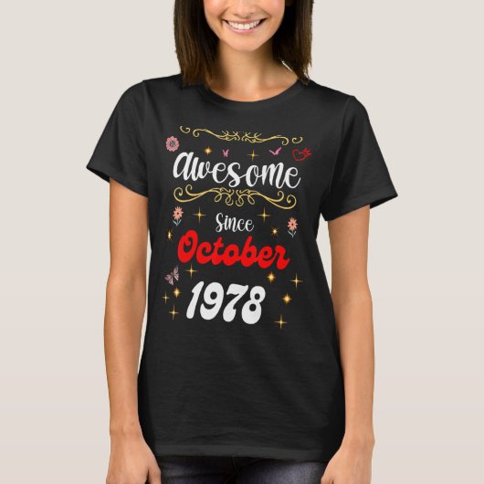 1978素晴らし年10月以来誕生日花とお尻 Tシャツ (正面)
