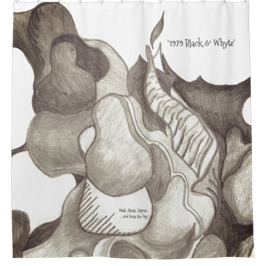 *'1979'ブラック&ホワイト'デザイン シャワーカーテン (正面)