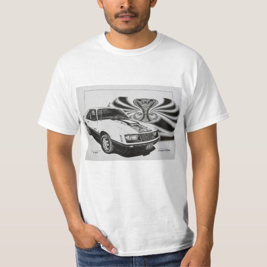1979ムスタンコブラ車ののマッスルカーシャツ Tシャツ (正面)