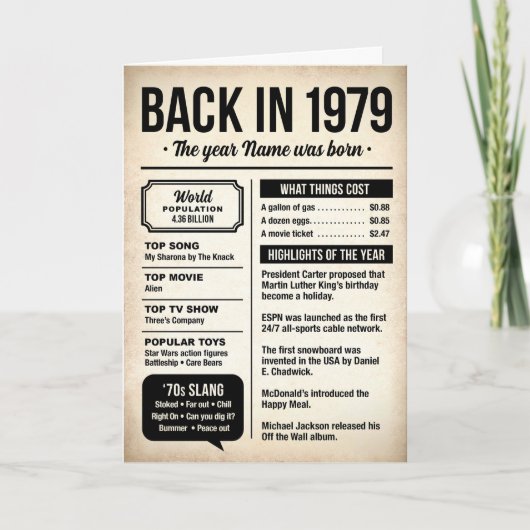 1979 Back in the Day, Fun Facts Birthday Card カード (正面)