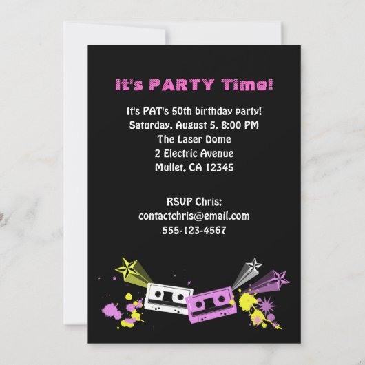 1980のレトロスタイル写真パーティー発表 招待状 (裏面)