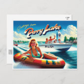 1980の女の子チューブとスピードボート ポストカード (正面/裏面)
