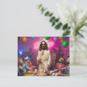 1980カラフル年代のハッピーバースデーおもしろい・イエス ポストカード (スタンド正面)