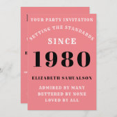 1980パーソナライズされた誕生日名前を追加Pink 招待状 (正面/裏面)