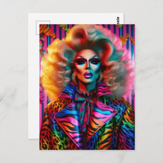 1980年代のドラッグクイーンアニマルプリント ポストカード (正面/裏面)