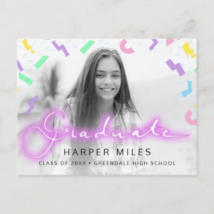 1980年代のネオン脚本とパターン卒業写真 ポストカード