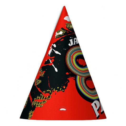 1980年代のパーティー誕生日グラフィックのスプラット赤い名前帽子 パーティーハット (左)