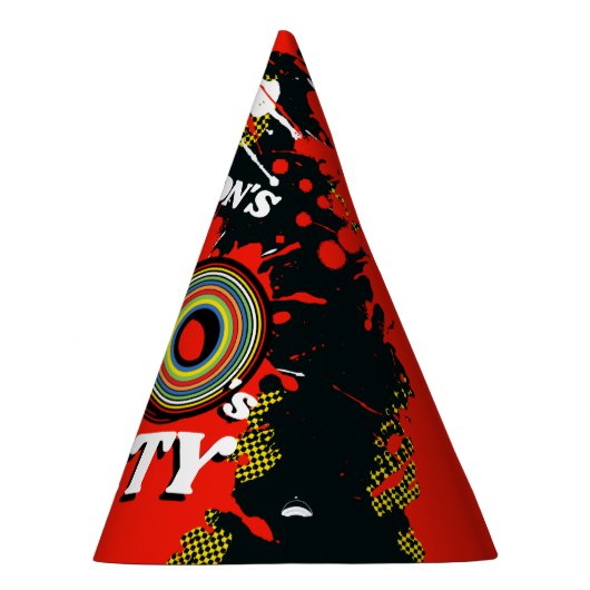 1980年代のパーティー誕生日グラフィックのスプラット赤い名前帽子 パーティーハット (右)
