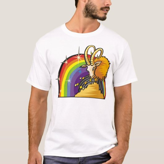 1980年代のレインボーと山羊座ヤギ Tシャツ (正面)