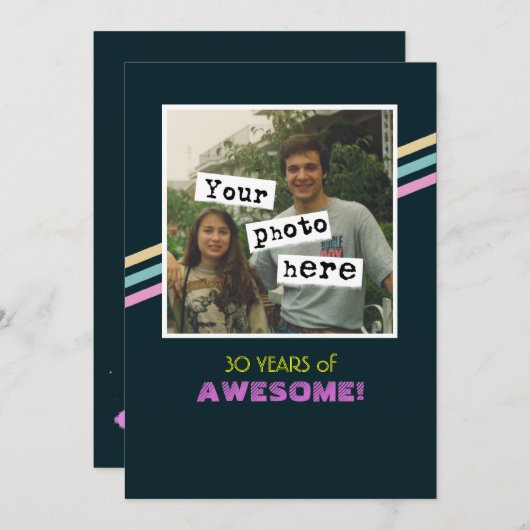 1980年代のレトロスタイル写真テンプレートパーティの招待状 招待状 (正面/裏面)