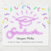 1980年代の紙吹雪ピンクネオン卒業帽子 スパークリングワインラベル (シングルラベル)