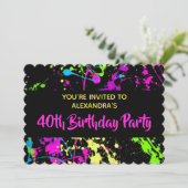 1980年代カラフル絵を描(ばちゃばちゃ)跳ねる40歳の誕生日パーティー 招待状 (スタンド正面)