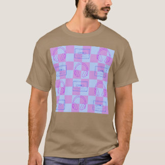 1980年代ミュージック市松模様 ブルー＋パープル Tシャツ