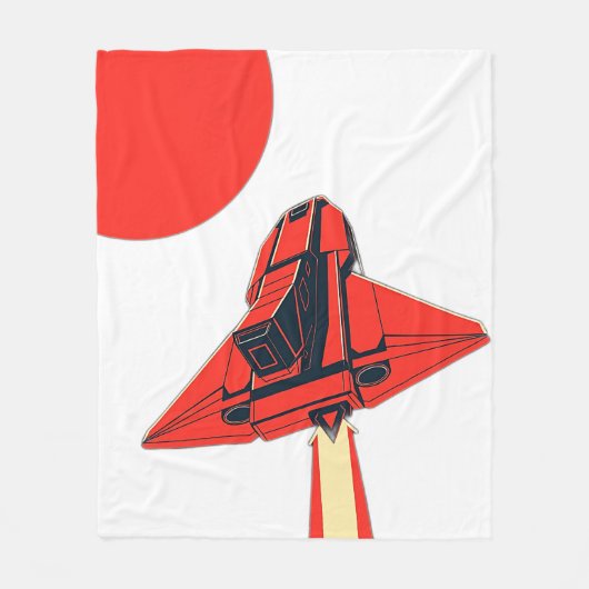 1980年代レトロ赤宇宙船 フリースブランケット (正面)