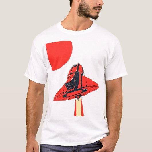 1980年代レトロ赤宇宙船 Tシャツ (正面)