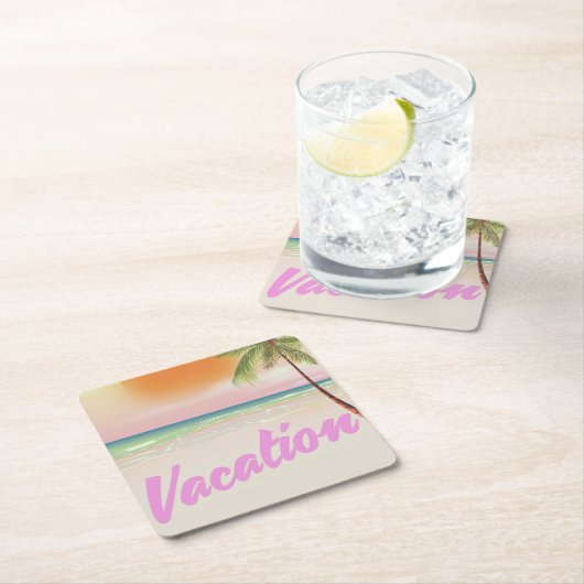1980年代ヴィンテージ休暇ビーチポスター スクエアペーパーコースター (インサイチュ)