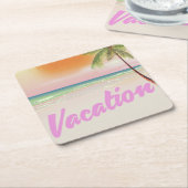 1980年代ヴィンテージ休暇ビーチポスター スクエアペーパーコースター (アングル)