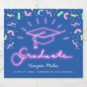 1980年代紙吹雪ピンクネオン卒業きらめく帽子 スパークリングワインラベル (シングルラベル)