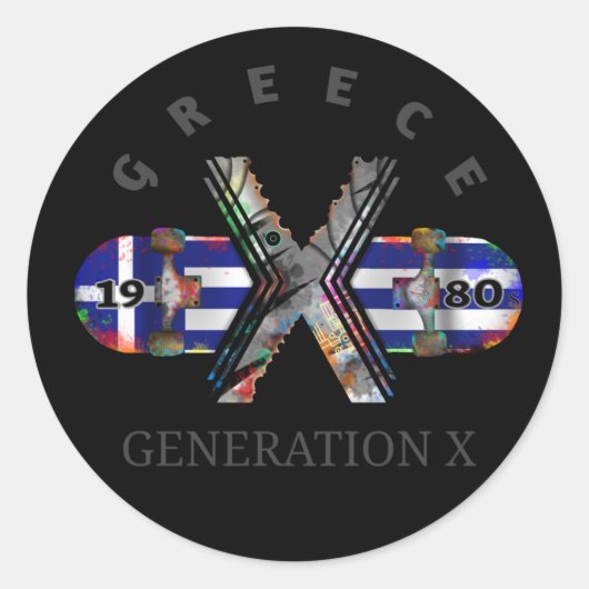 1980年代Xギリシャのスケートボード ラウンドシール (正面)