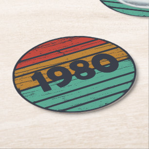 1980生まれ年のヴィンテージ誕生日ギフト ラウンドペーパーコースター