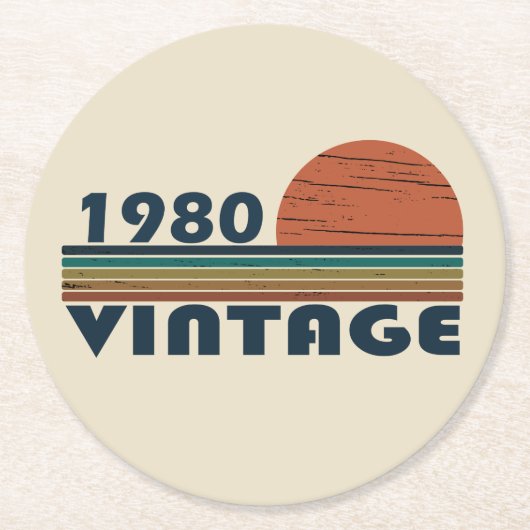 1980生まれ年のヴィンテージ誕生日ギフト ラウンドペーパーコースター (正面)