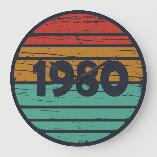 1980生まれ年のヴィンテージ誕生日ギフト ラージ壁時計 (正面)