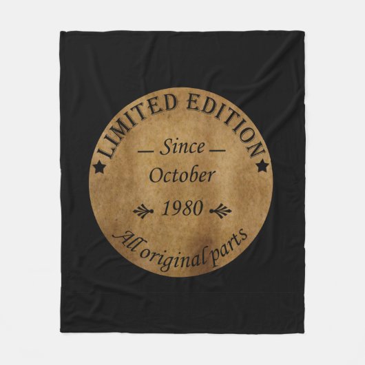 1980生まれ年10月ヴィンテージ誕生日 フリースブランケット (正面)