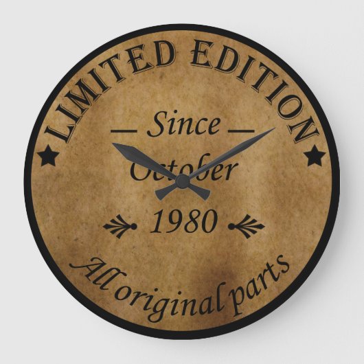 1980生まれ年10月ヴィンテージ誕生日 ラージ壁時計 (正面)
