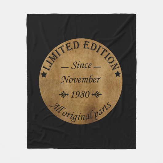 1980生まれ年11月のヴィンテージ誕生日 フリースブランケット (正面)
