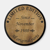 1980生まれ年11月のヴィンテージ誕生日 マグネット (正面)