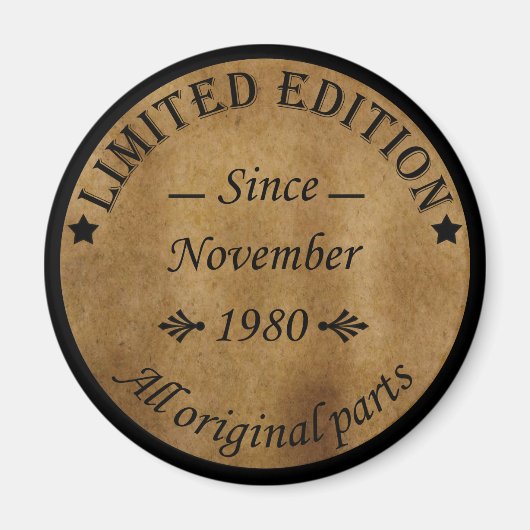 1980生まれ年11月のヴィンテージ誕生日 マグネット (正面)