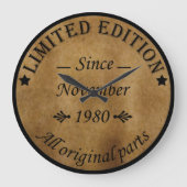 1980生まれ年11月のヴィンテージ誕生日 ラージ壁時計 (正面)